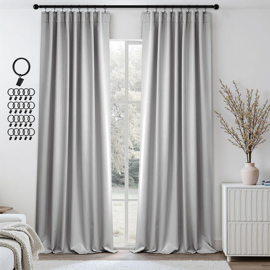 ANRODUO Back Tab Blackout Curtains for Bedroom Living Room, Rod Pocket Pinch Pleated Thermal Insulated Room Darkening Curtains 96 Inches Long 2 Panels, Light Grey, 42 x 96 Inch