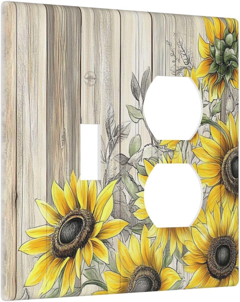 Wallplates Floral Sunflower Rustic Flower Vintage Wood 1 Toggle 1 Duplex Switch Plate Electrical Gfci Faceplate Decorative Light Switch Covers For Farmhouse Cabin Decor