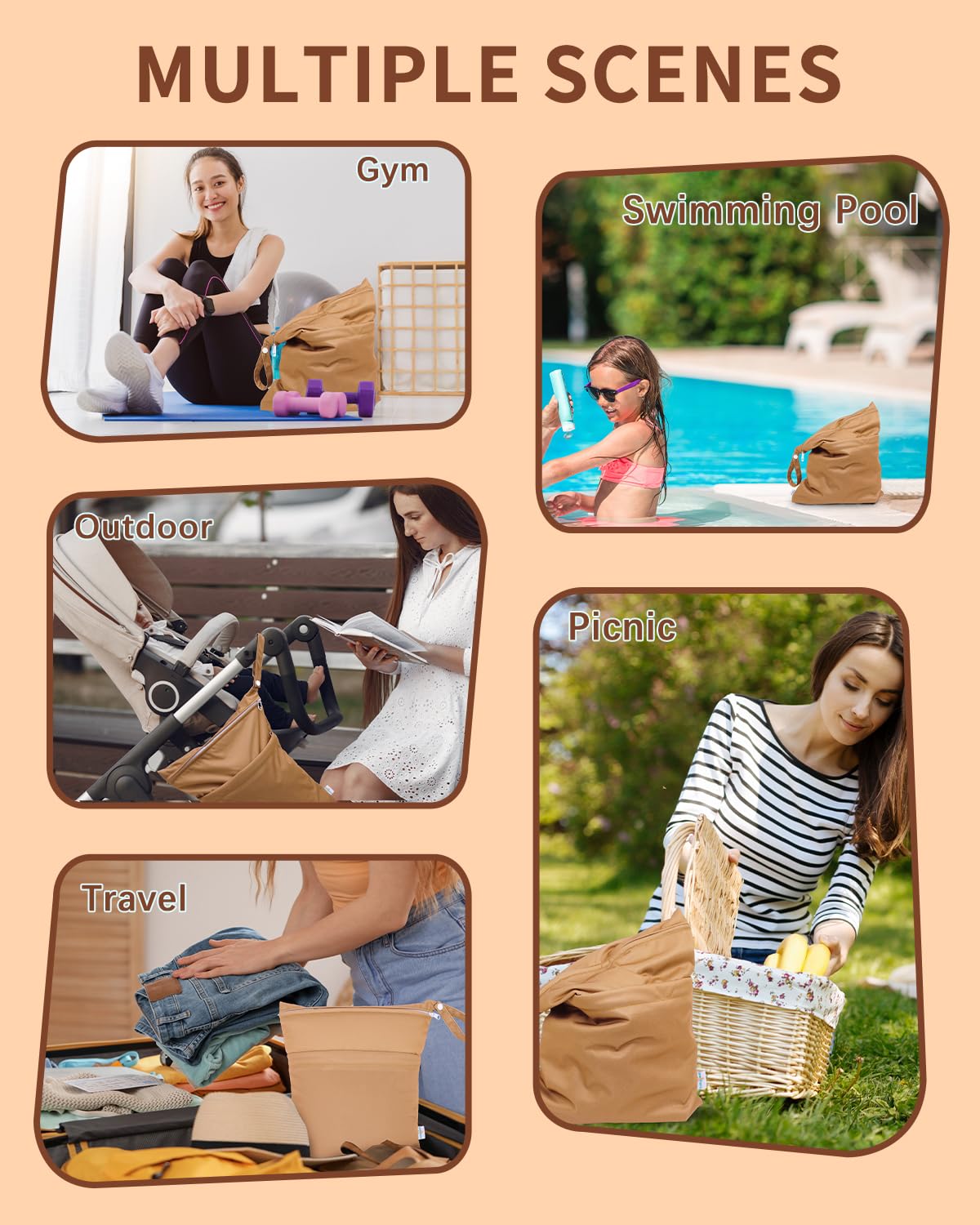 babygoal Wet Bags 3 Pack, Waterproof Travel Dry Bags for Baby Diapers, Beach, Pool, Gym, Swimsuits, Food Storage and Wet Clothes 3LN37-B