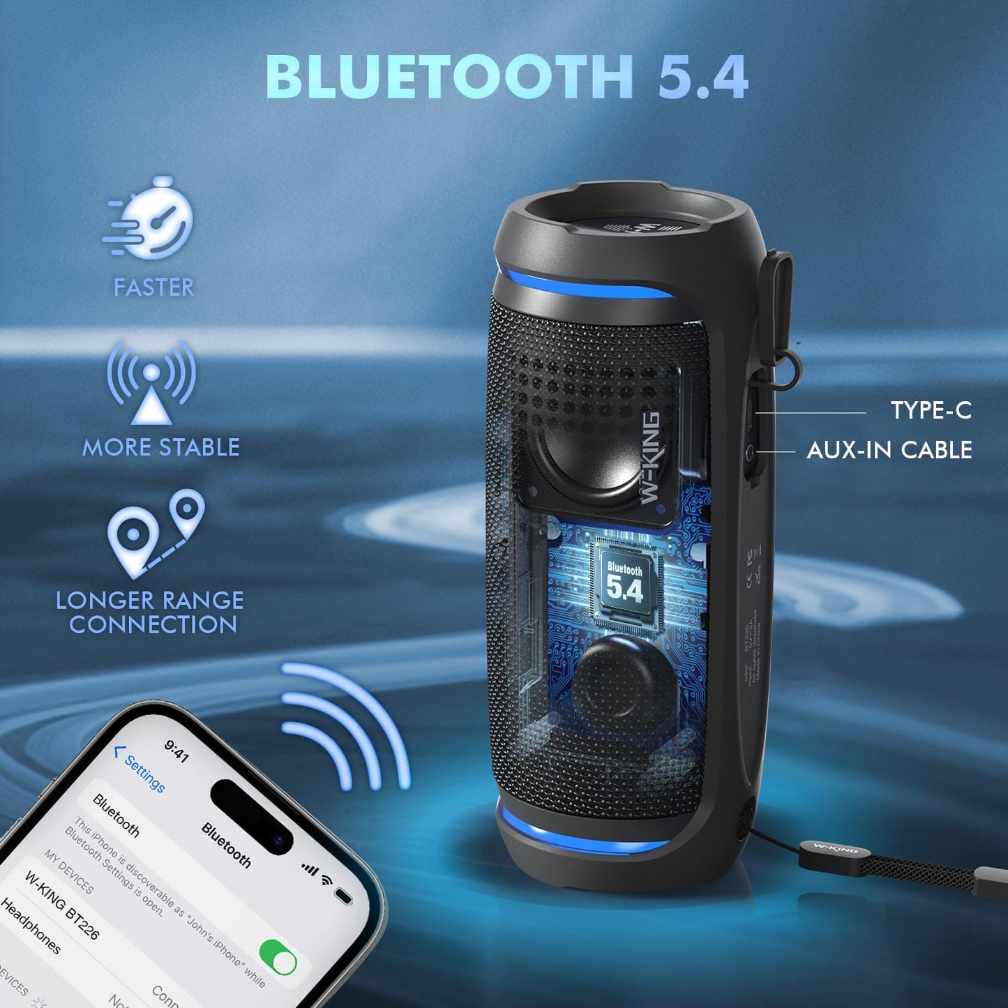 W-KING 36W Portable Speakers Bluetooth Wireless, IPX6 Waterproof Bluetooth Speaker Loud, Powerful 360° Sound, Hi-Fi Audio, BT5.4, 30H Battery, Stereo Pairing, EQ for Outdoor, Travel, Home, Beach, Bike