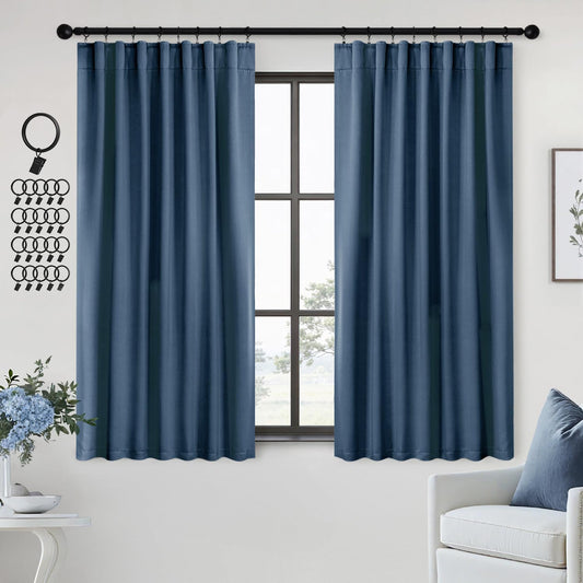 ANRODUO Back Tab Blackout Curtains for Bedroom Living Room, Rod Pocket Pinch Pleated Thermal Insulated Room Darkening Curtains 63 Inches Long 2 Panels, Stone Blue, 42 x 63 Inch