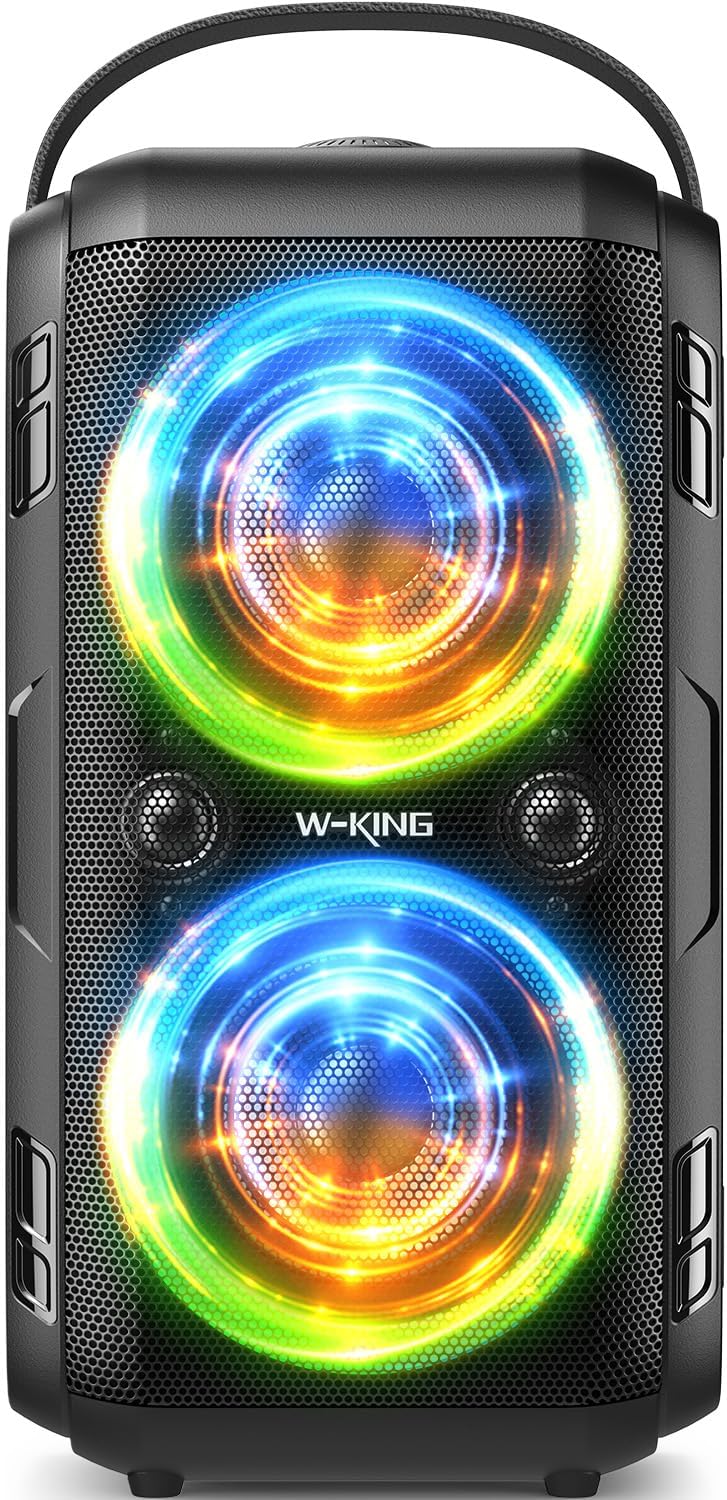 W-KING Party Loudest Portable Bluetooth Speaker Wireless Boom Box, 180W Max Big Large Outdoor Speaker 4 Drivers with 2*4.04'' Subwoofer, 80W HD Huge 105dB Pulse Natur Deep Bass, IPX5/24H/EQ/USB/TF/AUX