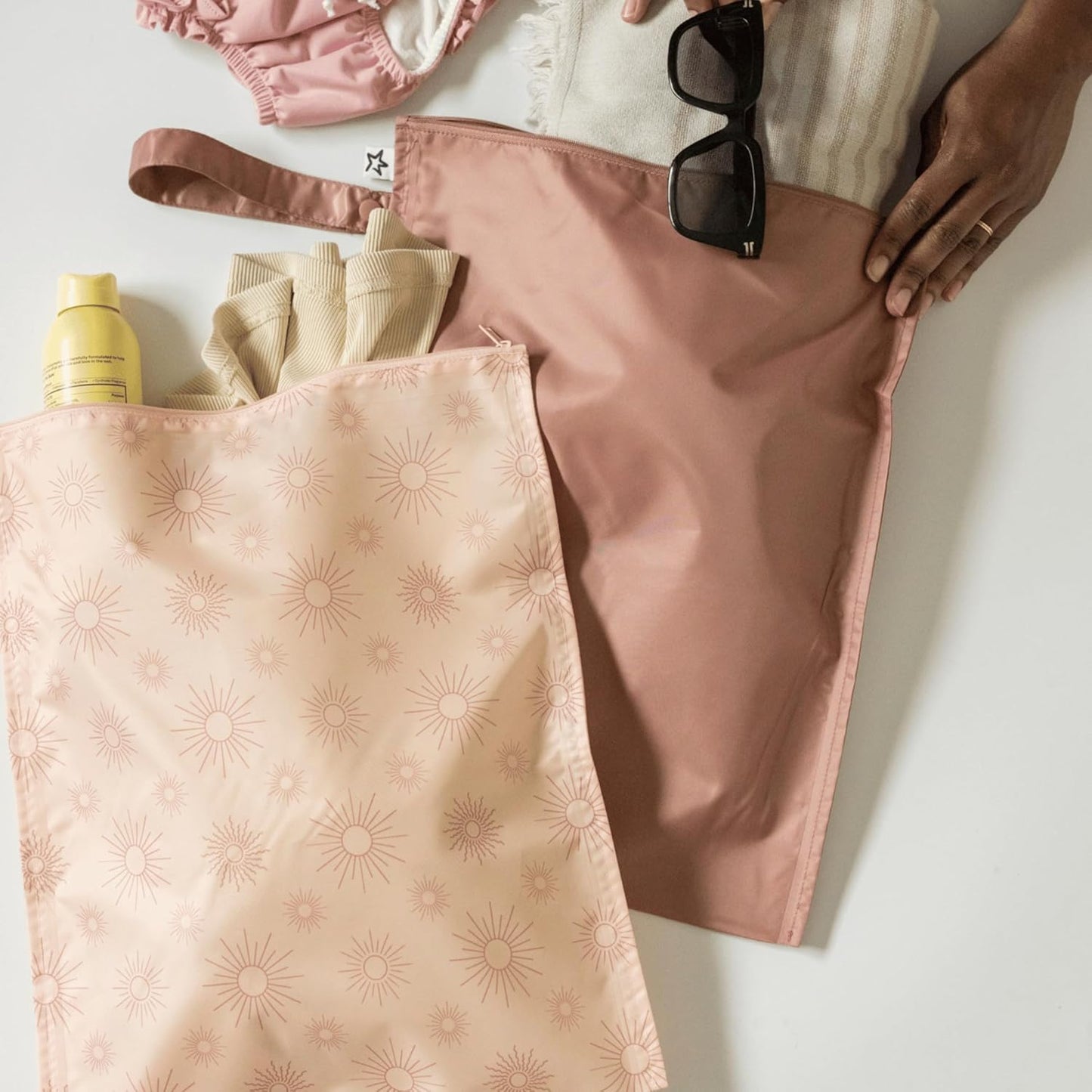 Tiny Twinkle Mess-Proof Waterproof Wet Dry Bag | 2-Pack Reusable Wet Bags for Swimsuits & Baby Clothes | Leakproof Wet Bag for Travel & Diaper Changes for Baby (Shine)