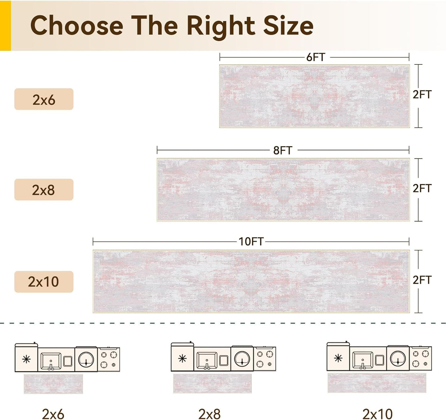 Washable Area Rugs 2'x8' Non-Slip Modern Abstract Soft for Living Room Entryway Bedroom Nursery, Print Pattern, Grey Pink