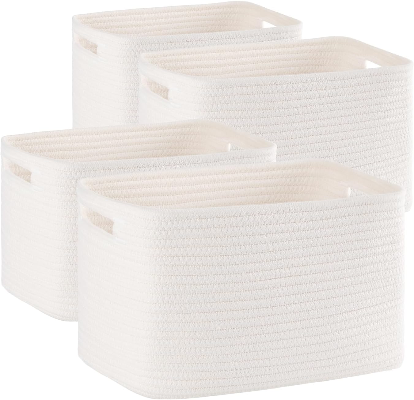 4 Pack Storage Baskets for Organizing, Woven Baskets for Shelves - Perfect for Toys, Books, Towels, and Clothes, Durable Gift Basket Bins Toy Storage, 12.7''L x9''W x7.8''H, White