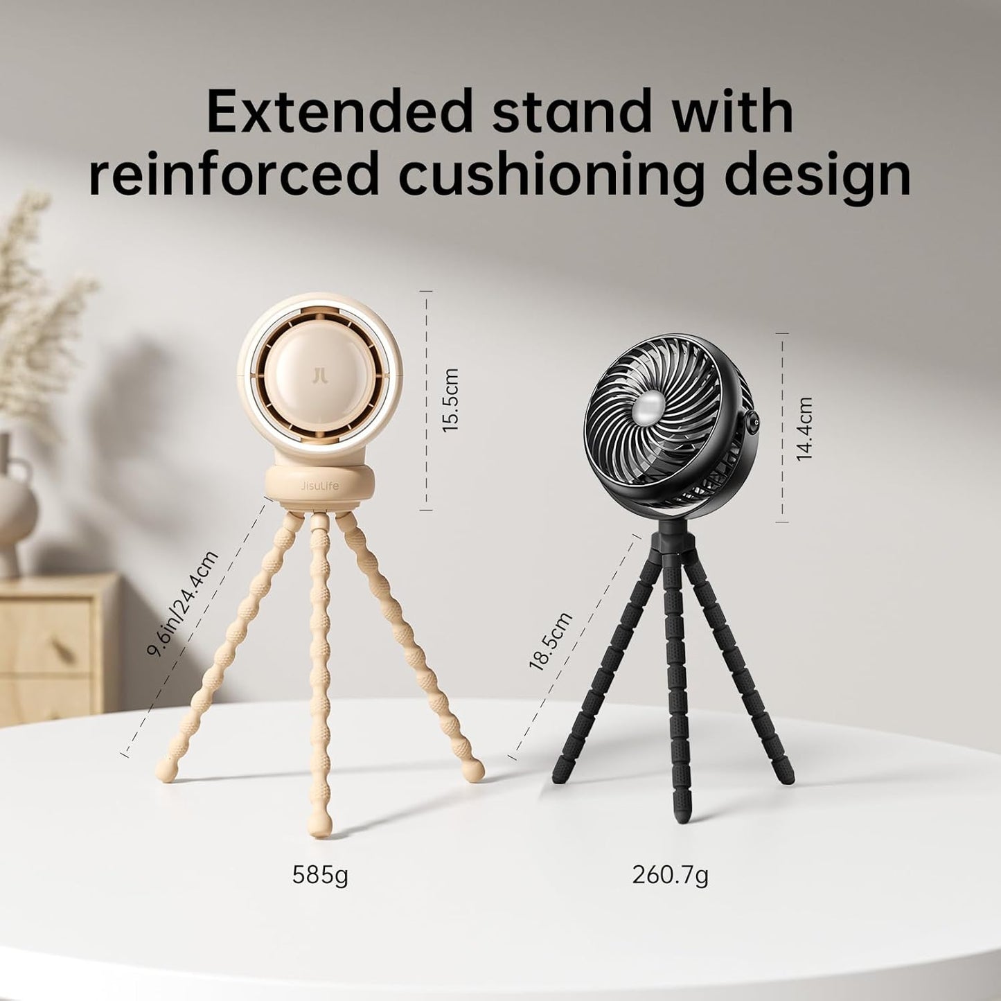 JISULIFE Stroller Fan Baby Large, Safe Bladeless for Crib, Desk, 4000mAh Battery Rechargeable Portable Cooling Fan with Air Turbo Tech, Night Light, Food-Grade Gift for Mom/Dad/Friend - Brown