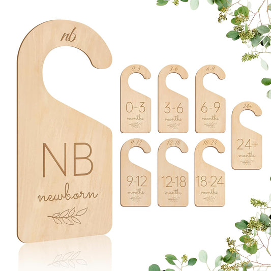 Wooden Baby Closet Dividers - 8 Pcs Double-Sided Design for Newborn Nursery Room Wardrobe Storage by Months Size - Perfect Toddler Clothes Organizer