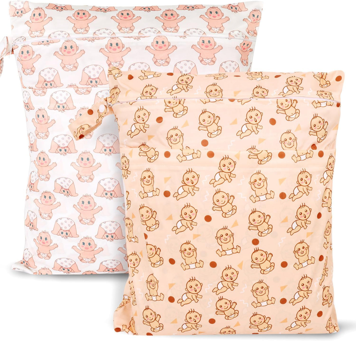 2pcs Travel Waterproof Laundry Bag, Cloth Diaper Wet Dry Bags with Handle & 2 Zipper Pockets, Reusable Washable Dirty Clothes Bag for Baby Adult Travelling Hanging, Bathing Beach Pool Daycare