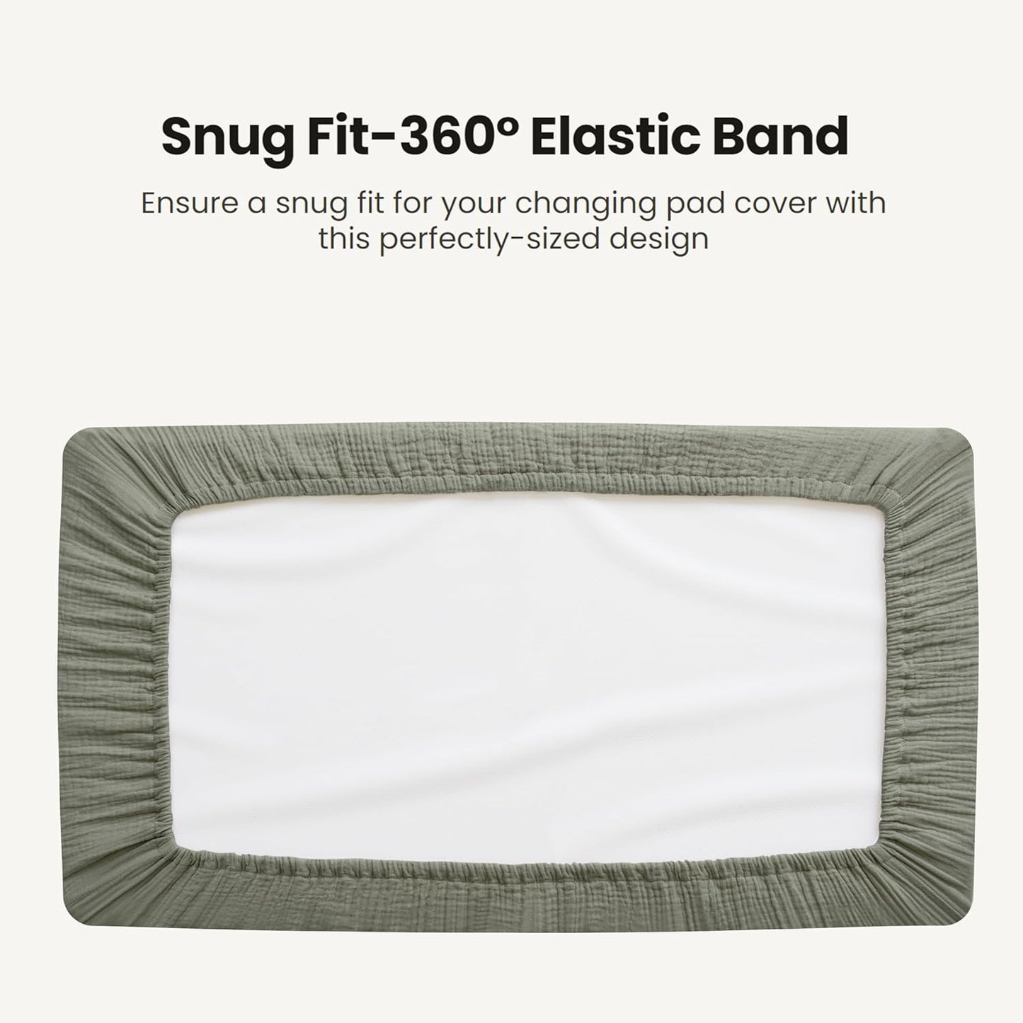 Konssy Waterproof Muslin Changing Pad Cover 2 Pack, Quilted Cotton Fitted Diaper Chang Table Cover, Soft Changing Pad Sheets for Girls Boys (Fog Green,Cream)