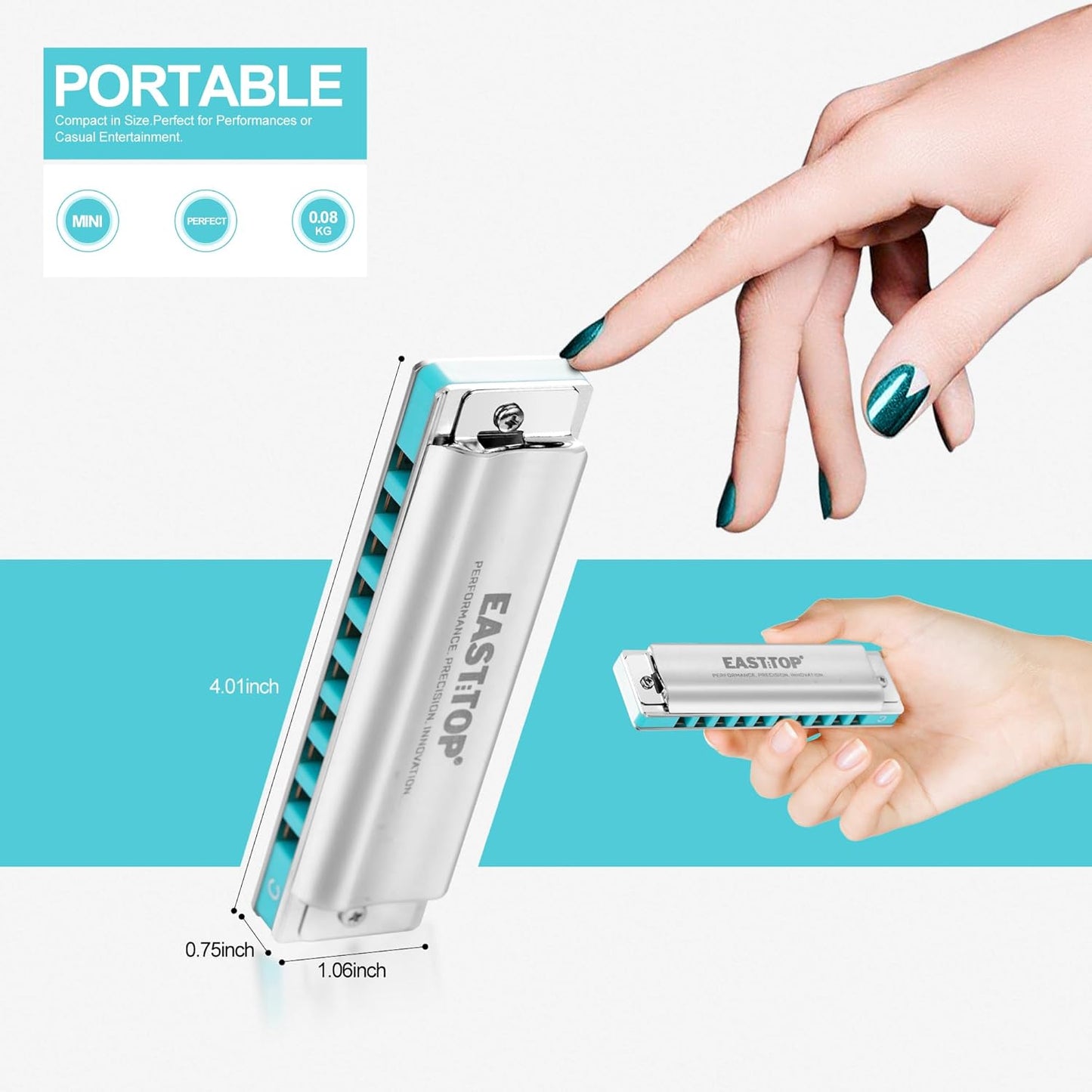 East top Harmonica, Advanced Diatonic Harmonica Key of LOW F, 10 Holes Blues Harp Mouth Organ Harmonica with Silver Cover, Blues Harmonicas For Adults, Professionals and Students