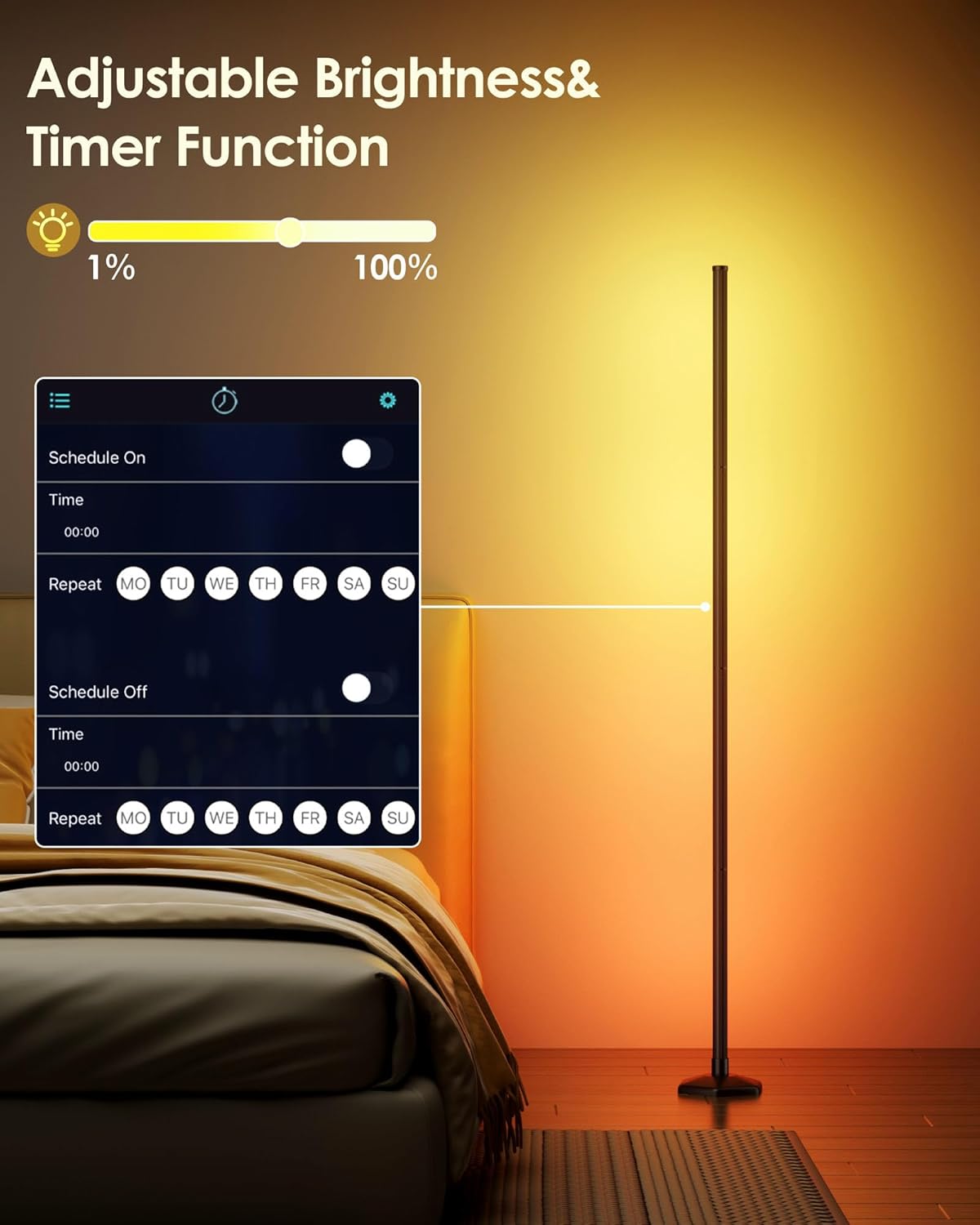 Smart RGB LED Corner Floor Lamp with App and Remote Control, 65" Color Changing Standing Lamp with Music Sync and 16 Million DIY Colors, Modern Floor Lamps for Bedroom Living Room Gaming Rooms