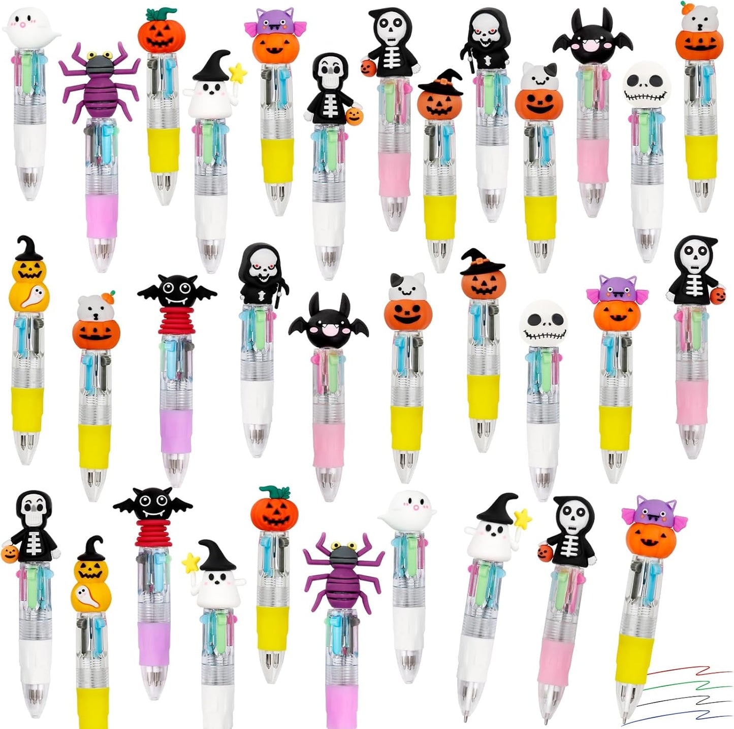30Pcs Mini Multicolor Pens in One 4-in-1 Cute Pens Bulk for Kids, Ballpoint Pen for Birthdays and Children's Parties, Fun Gifts Assorted Ink Kawaii Pen(Halloween)