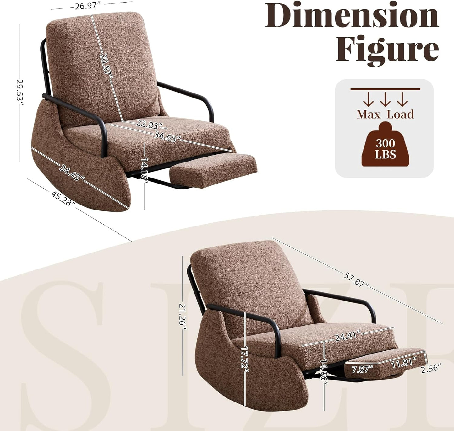 Nursery Rocking Chair, Teddy Upholstered Glider Rocker Modern Accent Chair Padded Seat with High Backrest,Comfy Side Chair for Nursery,Living Room Bedroom Offices (Brown)