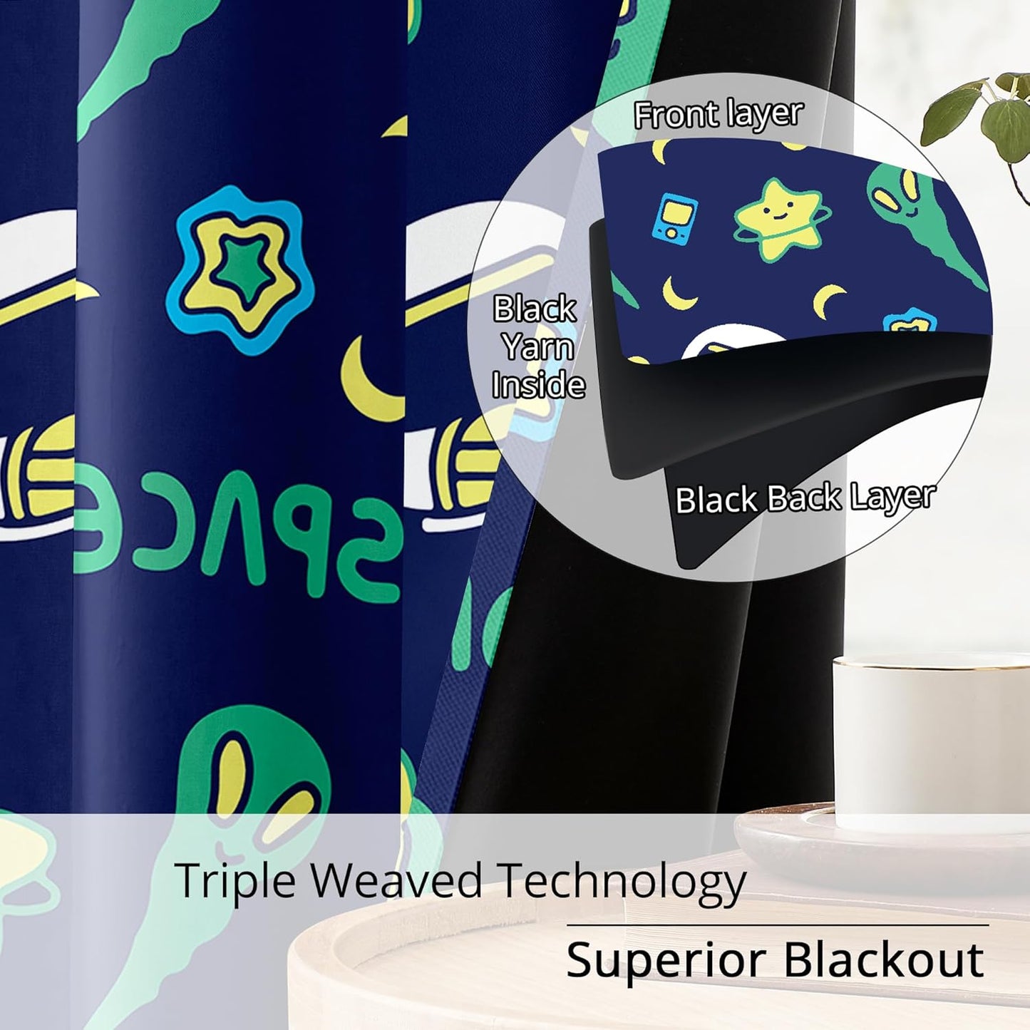 Kids Space Constellation Planets Blackout Curtains - 100% Blackout, Thermal Insulated, Noise Reducing, Perfect for Kids Room and Nursery, 2 Panels (Constellation Planets, W52×L63)