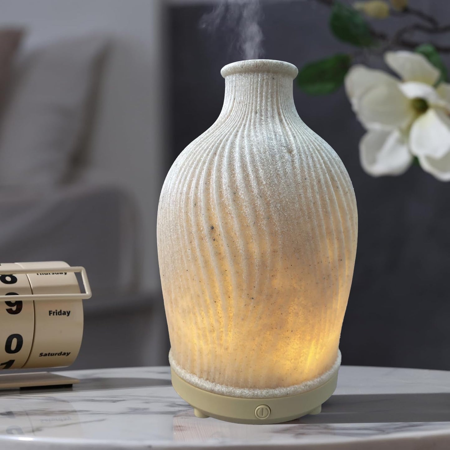 Aromatherapy Essential Oil Diffuser Art Resin Aroma Diffuser with Warm Light 80ML Cool Mist Humidifier Waterless Auto Shut-off for Home,Baby Bedroom,Office