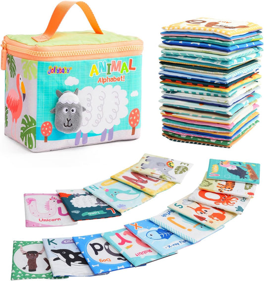 Jollybaby Soft High Contrast ABC Alphabet/Letters Flash Cards for Baby 0-3-6-9-12-18 Month, Reusable Cloth Fabric Curious Flashcards for 1 Years Old