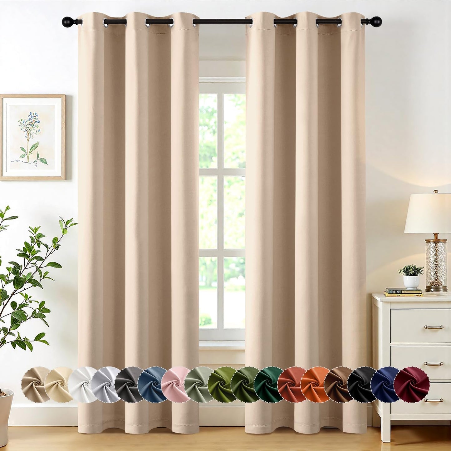 MIULEE Beige Blackout Curtains for Bedroom Living Room 72 Inches Long 2 Panels, Thermal Insulated Room Darkening Drapes Solid Grommet Top Noise Reduction Light Blocking Window Curtains W40 x L72 Inch