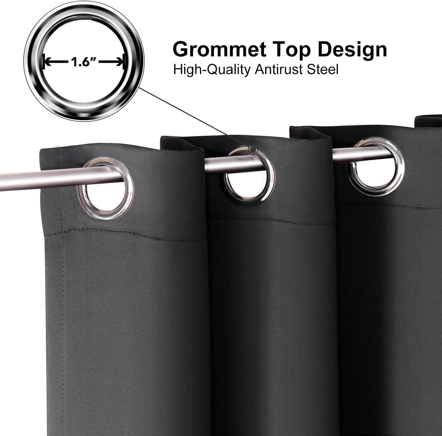 ChrisDowa Small Window Curtains 50 inches Long for Bedroom - Grommet Short Thermal Insulated Room Darkening Curtains for Kitchen (2 Panels, Dark Grey, 29 x 50 Inch)