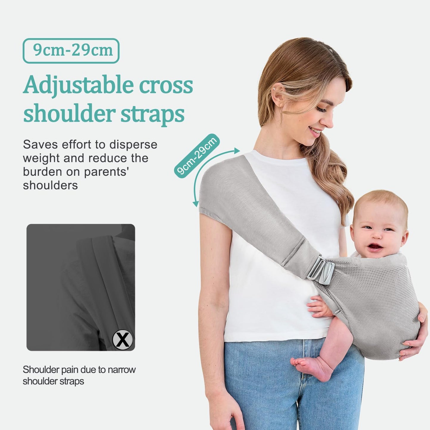 Baby Sling Carrier,Baby Carrier Newborn to Toddler,Toddler Carrier,Portable Lightweight & Spreadable Shoulder Straps (Light Grey)
