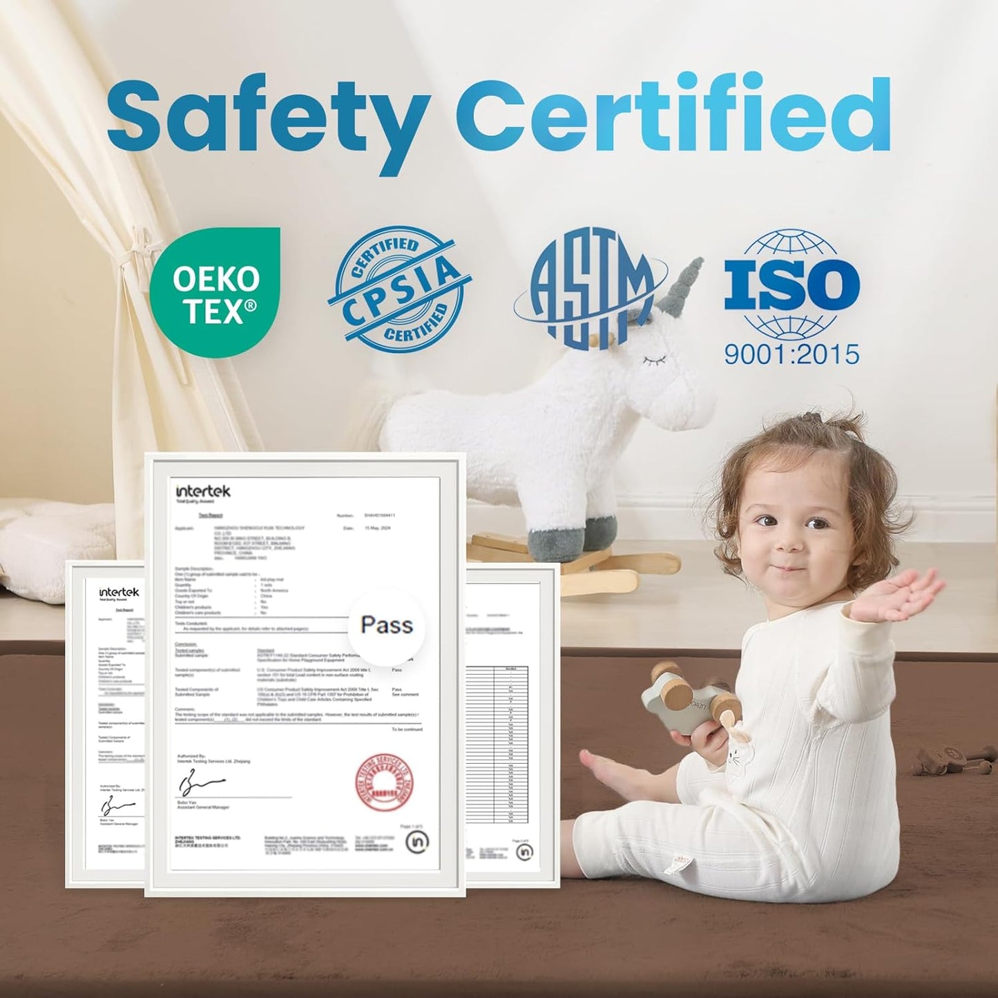 Ultra Soft Baby Play Mat,71"×79" Extra Large Activity Tummy Time Mat for Toddlers,Infants,Kids,1.3" Thick Elasti-Foam Nursery Rug for Floor,Non-Slip Safe for Crawling,Water-Repellent(Chocolate Brown)