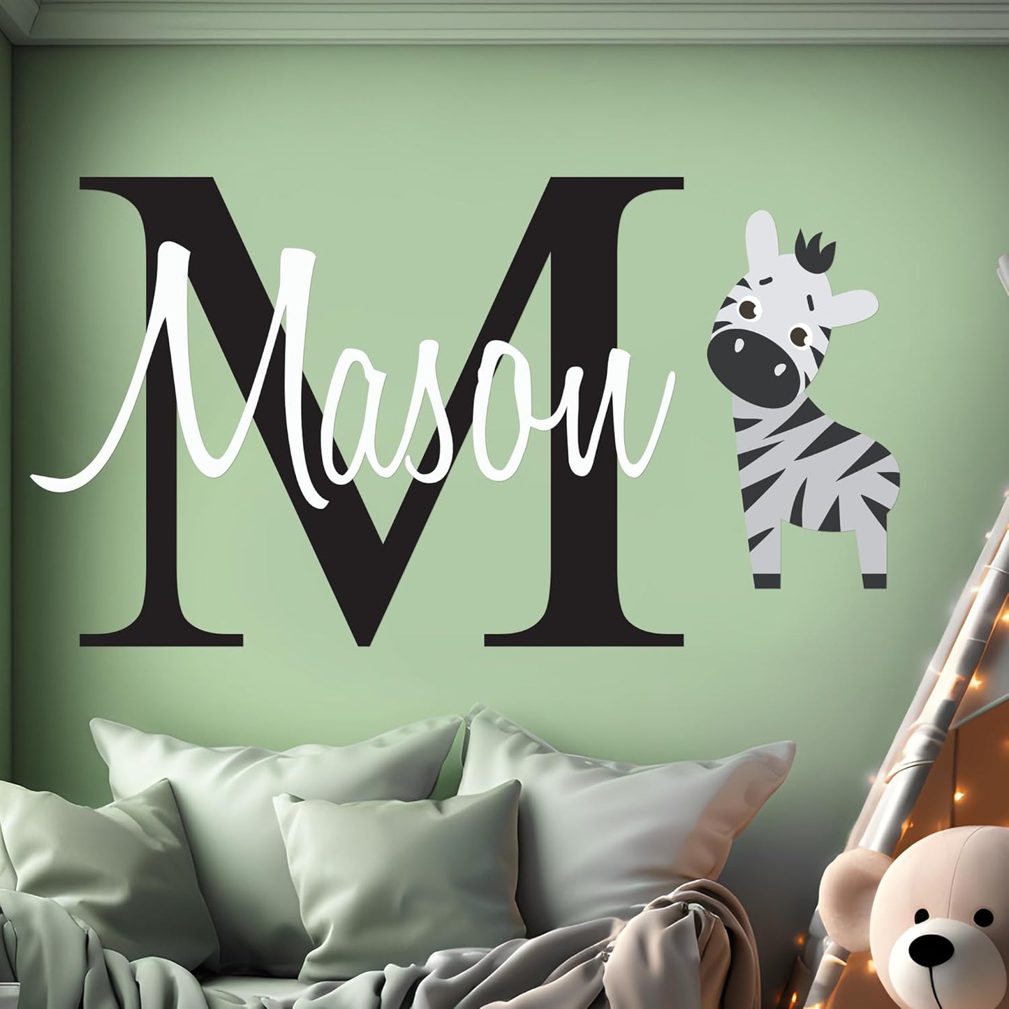 Personalized Name Jungle Animals Vinyl Wall Decor I Nursery Wall Decal for Baby Boy & Girl Decoration I Stickers for Kids I Multiple Sizes (E. Zebra)