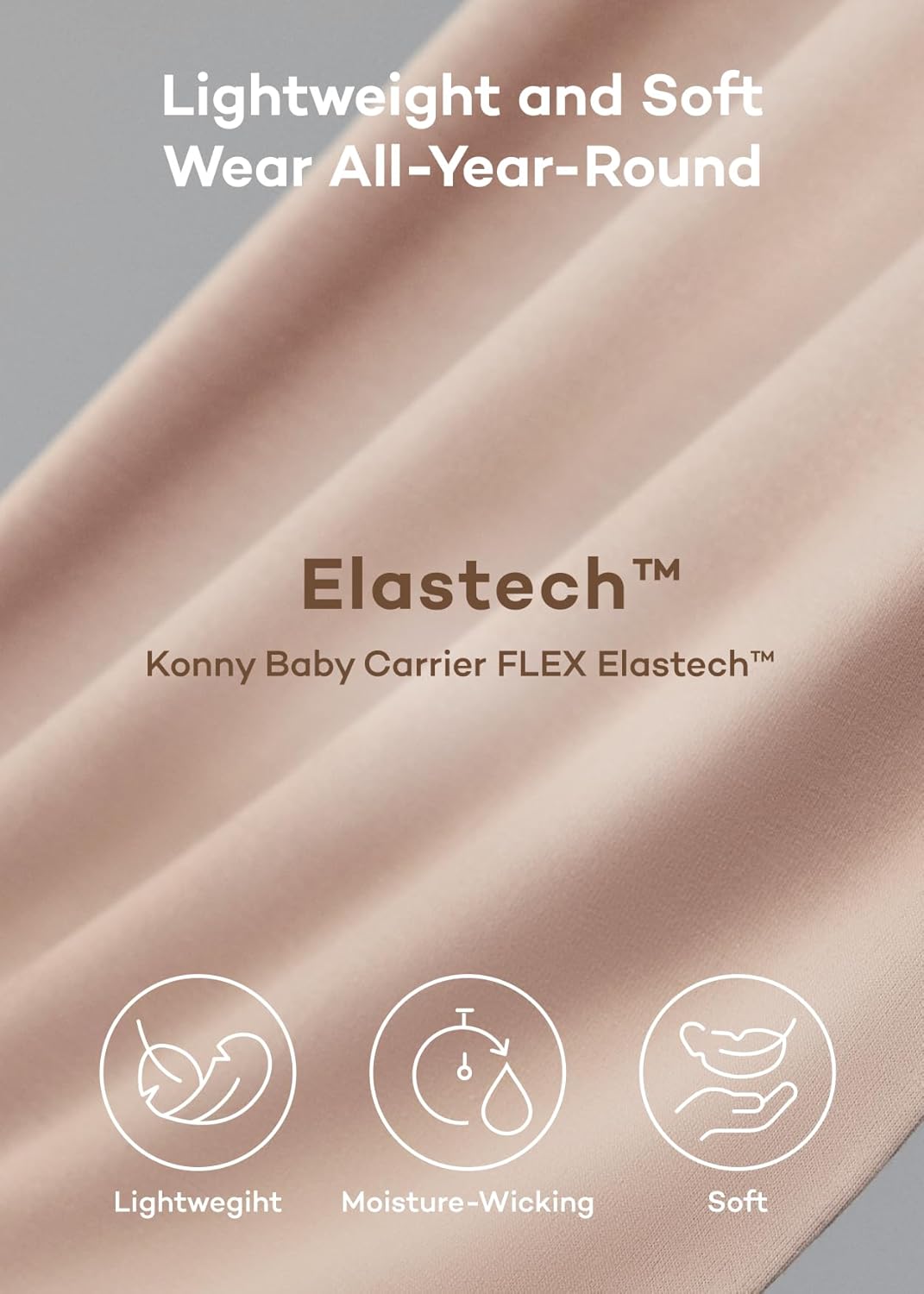 Konny Baby Carrier Flex SoftBreeze with Head Support - Adjustable, Easy to Wear Baby Wrap Sling, Perfect for Newborn Babies Essentials up to 44 lbs (XS-XL) - Khaki Grey