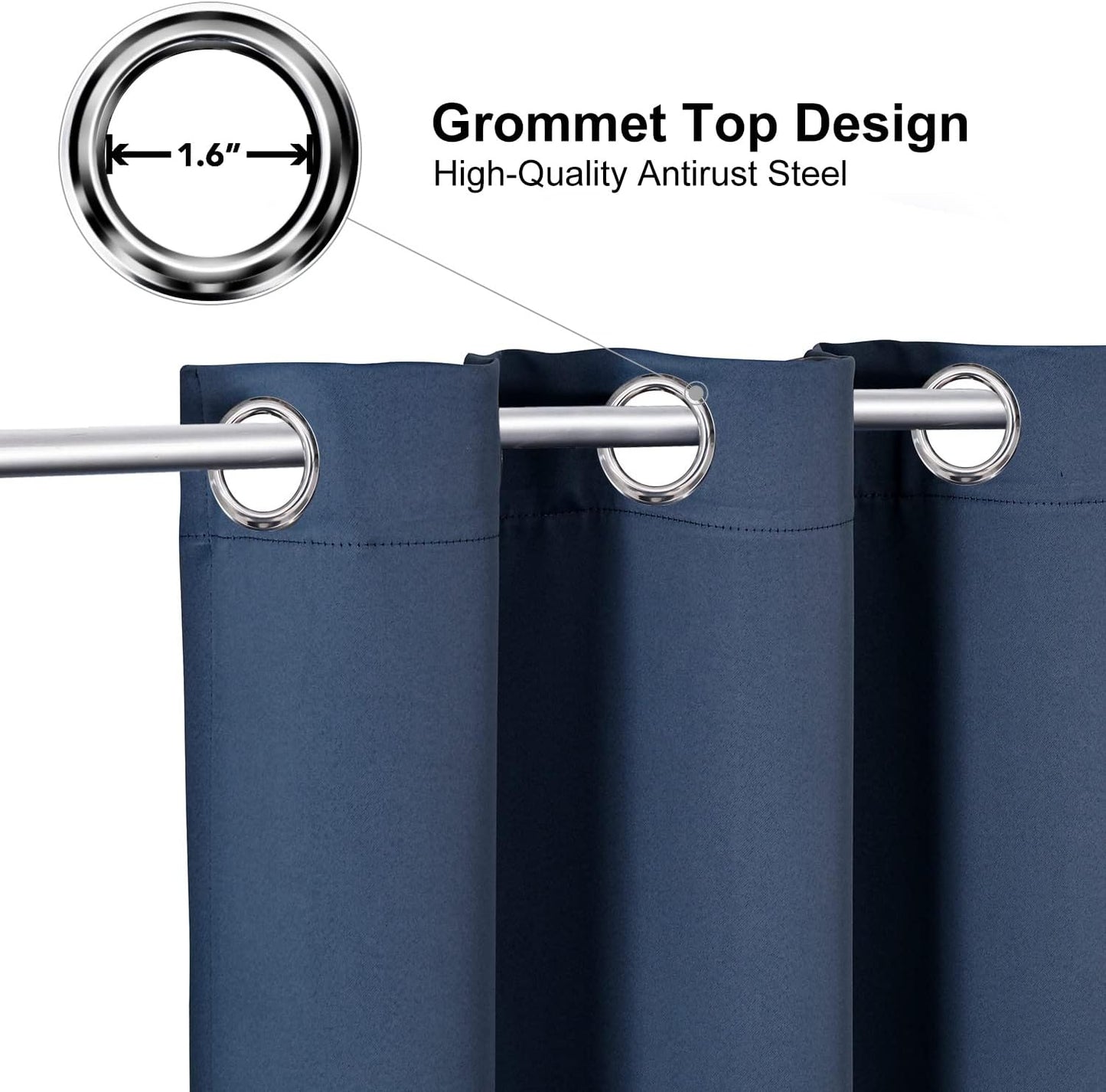 ChrisDowa Small Window Curtains for Kitchen and Bedroom - Grommet Short Thermal Insulated Room Darkening Curtains (2 Panels, Stone Blue, 52 x 36 Inch)