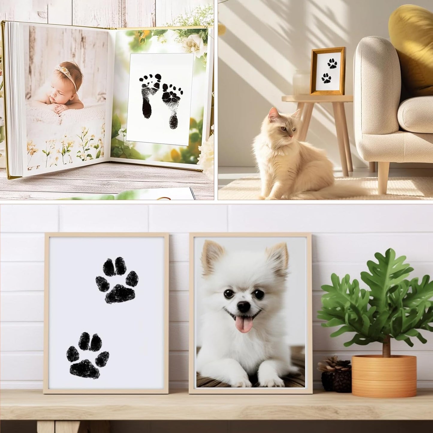 6" x 4" Large Size Baby Inkless Handprint and Footprint Kit with 4 Ink Pads and 8 Imprint Cards by PChero, Ideal for Family Keepsake Newborn Registry Baby Shower Present (Ink Area: 4.9" x 3.14")