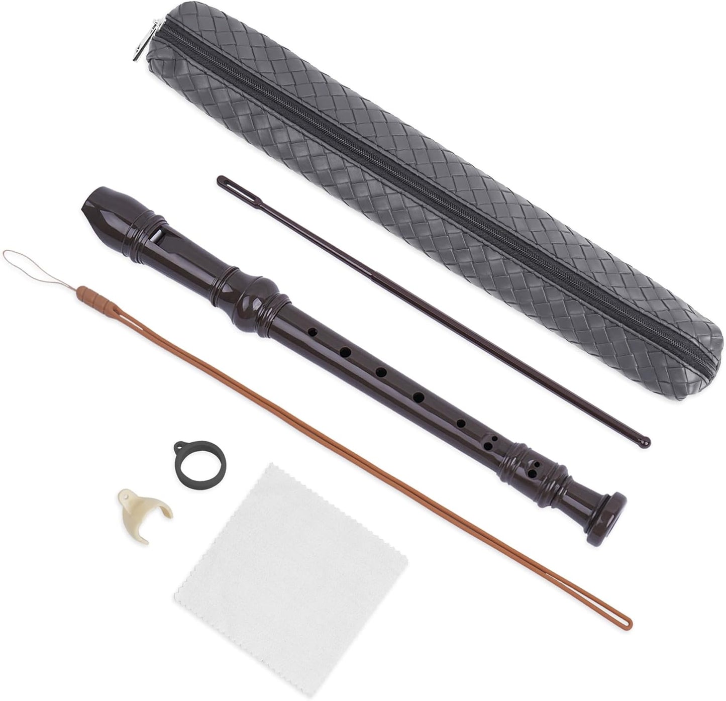 Recorder Instrument for Beginner Adults,8-Hole Soprano Descant Recorder Music Flute with Cleaning Rod & Case Bag For Home Entertainment(6-Woven Grey)