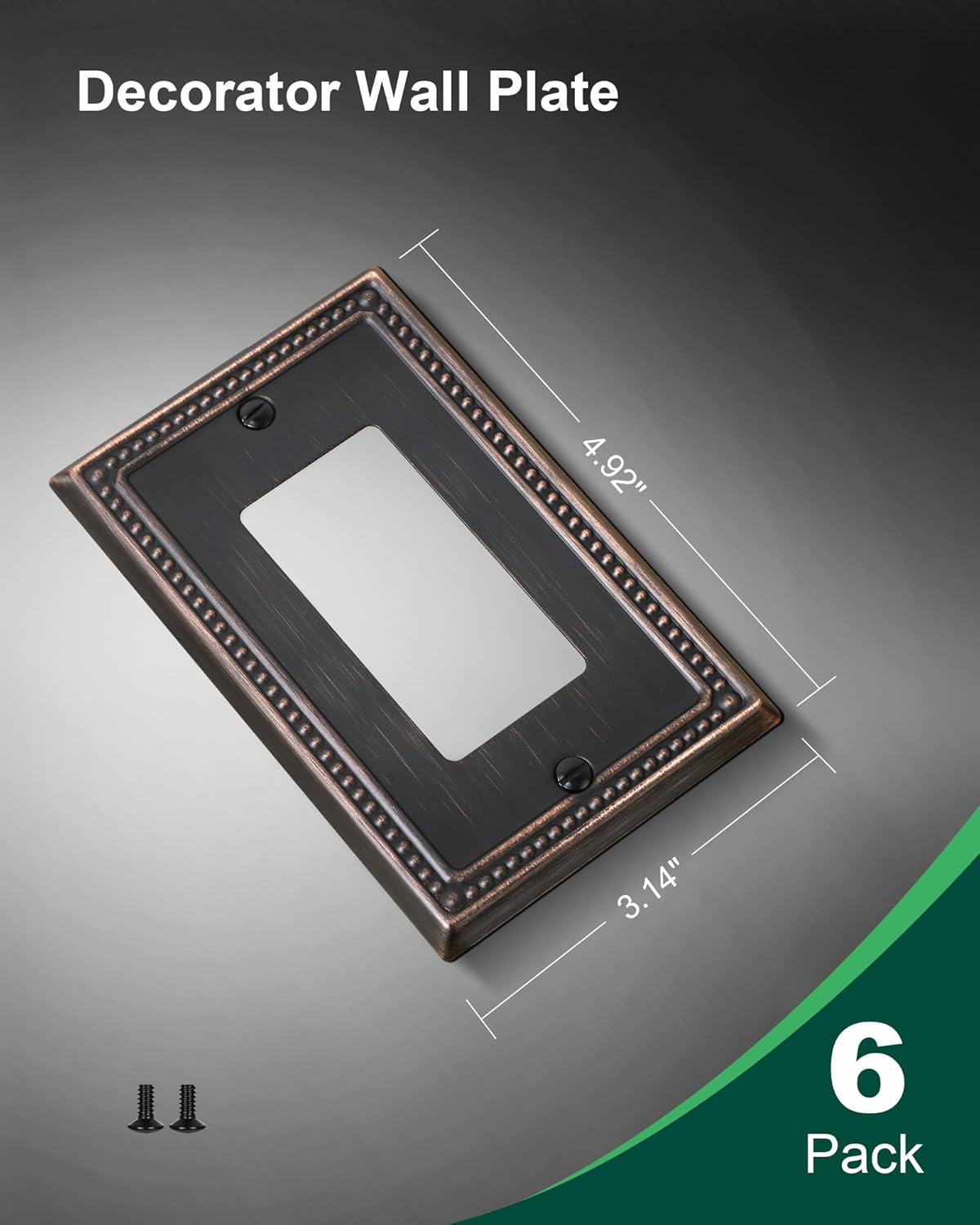 6-Pack Decorator Outlet Cover Plate, Decorative Switch Plates and Outlet Covers, Aged Bronze Metal Wall Plates for Electrical Outlets, Receptacle, GFCI Outlet, Dimmer Switch