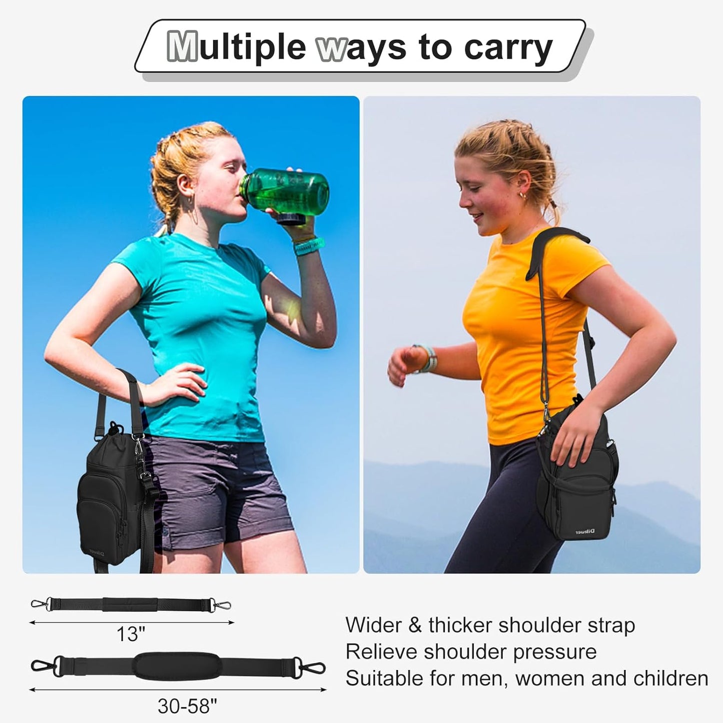 Water Bottle Holder with Strap, 4 Big Pockets with Compartment, 24oz/32oz/40oz Crossbody Water Bottle Carrier Bag