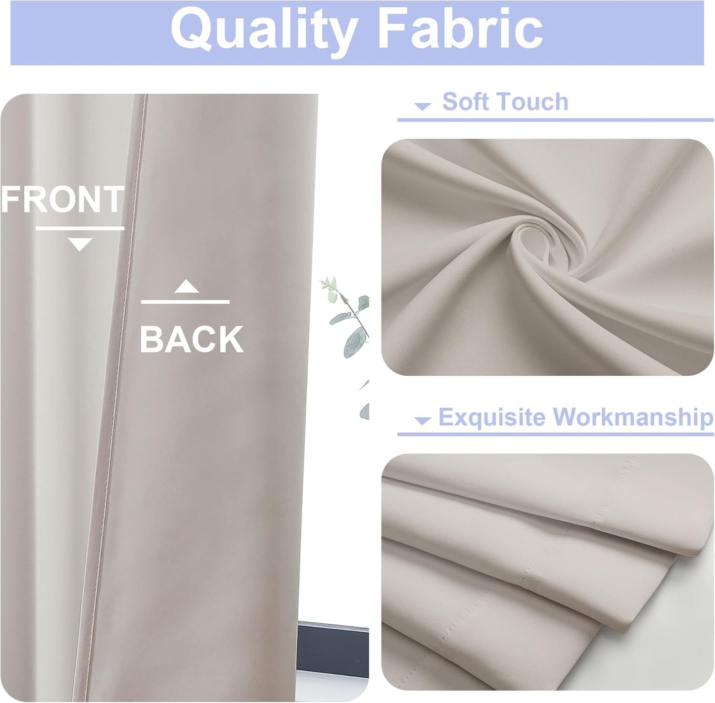 Simplebrand Ava Natural Blackout Curtains for Bedroom 84 Inch Length 2 Panels Set, Solid Thermal Insulated Privacy Living Room Window Treatment Curtains Blackout Drapes, W40 x L84 Inch, Natural