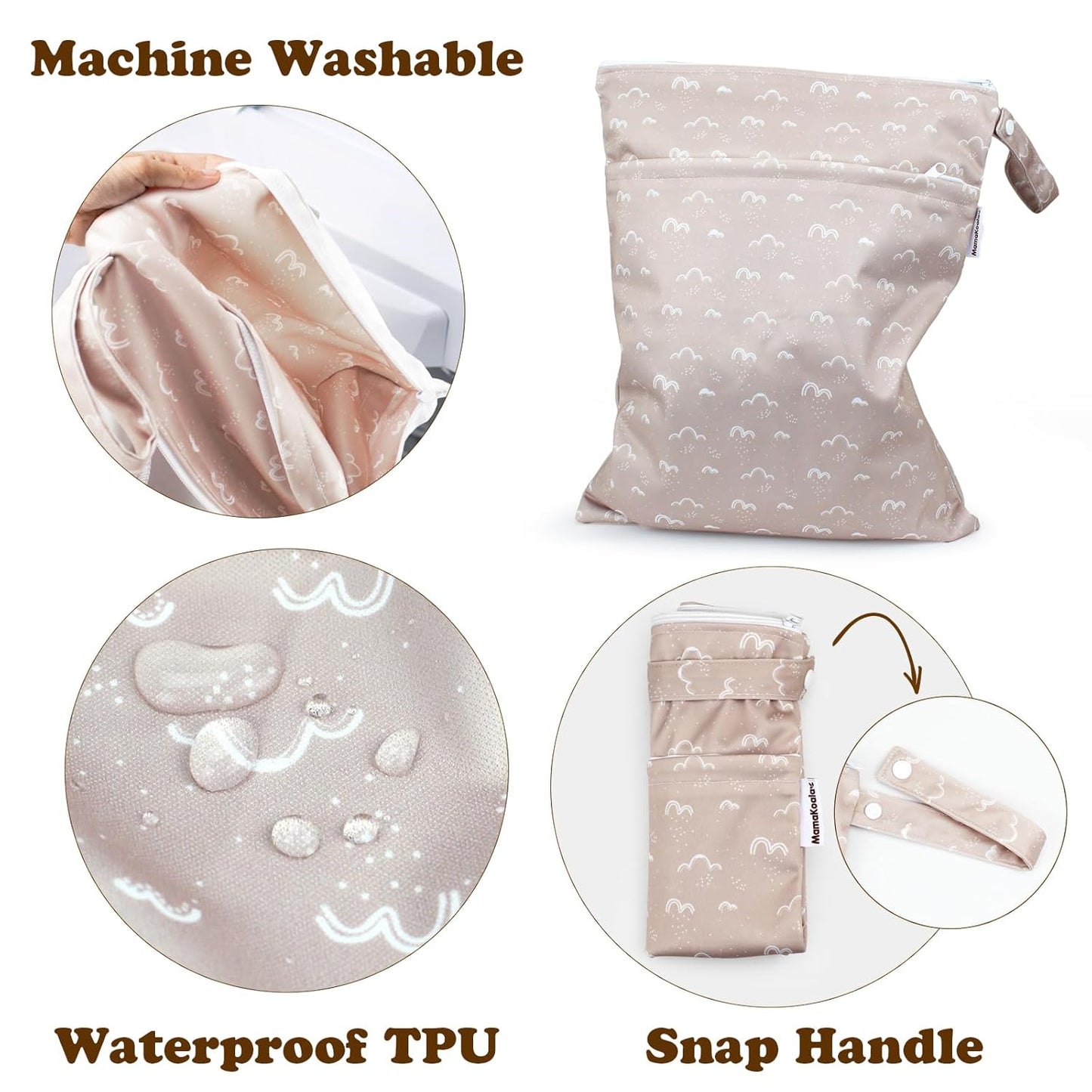 Mama Koala Waterproof Wet Dry Bags for Baby Items, Cloth Diapers, Swimsuits, Travel, Gym Clothes, Beach, Pump Parts, Toiletries, Two Zippered Pockets, 2 Pack (W016)