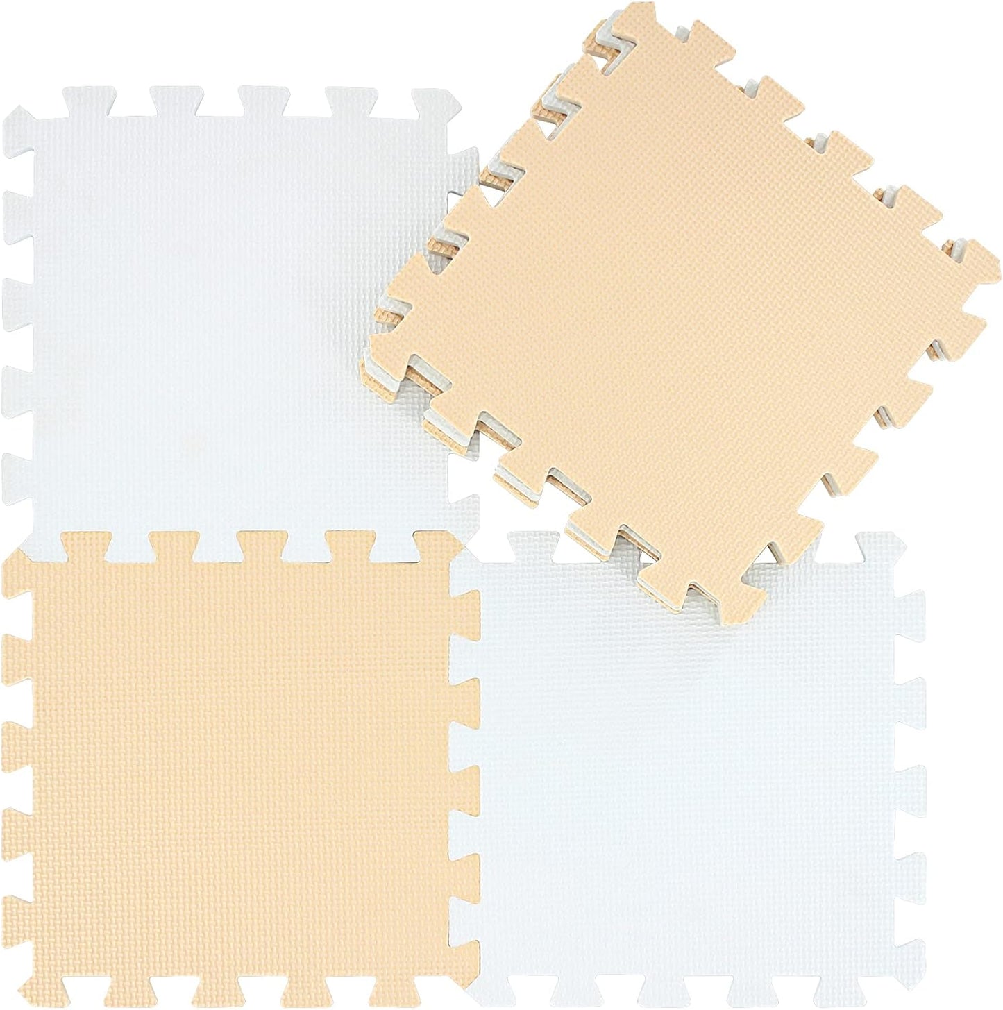 qqpp EVA Rubber 18 Tiles Interlocking Puzzle Foam Floor Mats - Baby Play Mat for Playing | Exercise Mat for Home Workout. White, Beige. QC-AJb18N