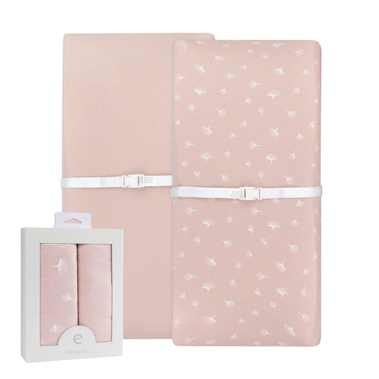 Ely’s & Co. Changing Pad Cover, Diaper Changing Table Sheets, 2 Pack, Cradle Sheet Set for Baby Girls, 100% Jersey Knit Cotton, Pink Gingko Collection, 32”x16”x5”