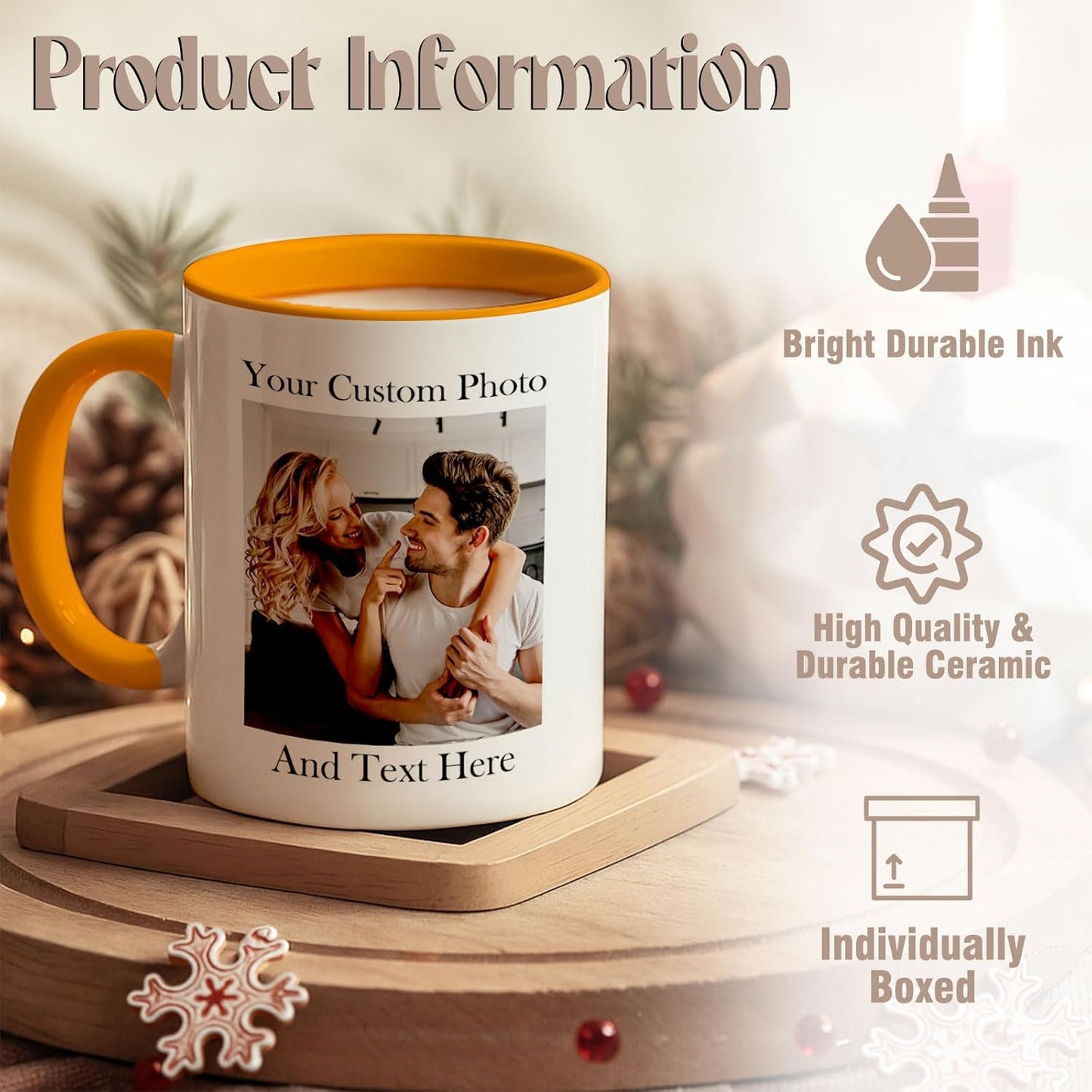 Custom Photo & Text Mug Add Personalized Text, Upload Your Image Personalized 11.5oz Mug Choose From Various Designs The Suitable Gift for Parents (C02 TEXT & PHOTO)