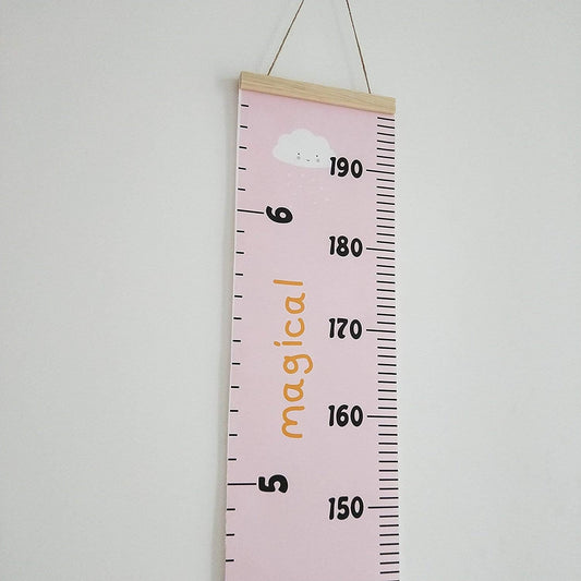Kids Growth Chart, Wood Frame Fabric Canvas Height Measurement Ruler from Baby to Adult for Child's Room Decoration 7.9 x 79in (7.9 x 79in, Pink - Cloud)