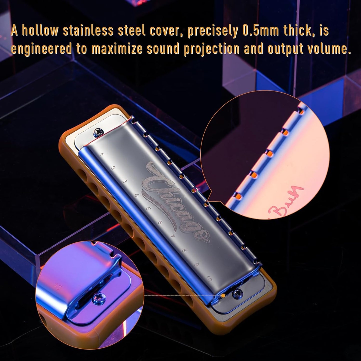 Harmonica JDR Blues key of E 10 Holes 20 Tones Harps Armonica for Adults Kids Professional Beginners Mini Mouth Organ with Case Chicago