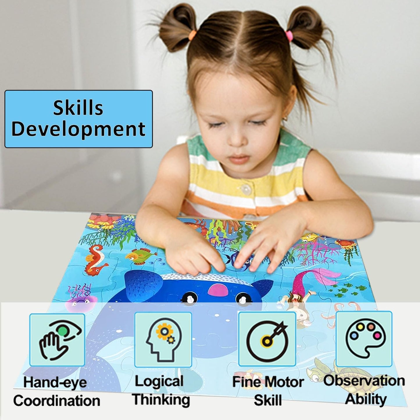 Jumbo Floor Puzzle for Kids, Large Jigsaw Puzzles 35 Piece for Kids Ages 3-5,Preschool Learning & Education Toys, Gifts for 4-8 Year Old Boys and Girls (Marine Animals)