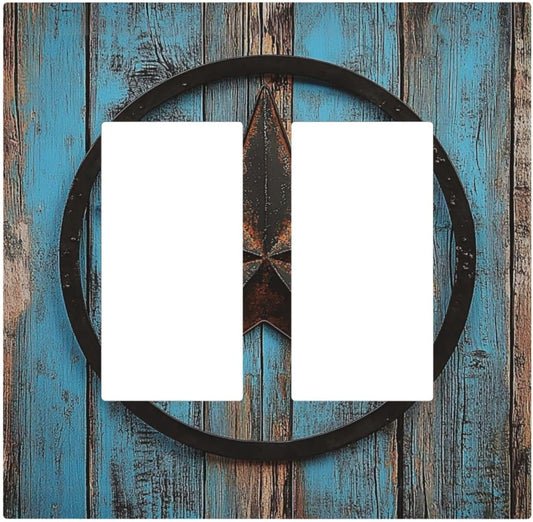 Decorative Outlet Covers Rustic Wood Country Barn Texas Star On Teal 2 Gang Double Gfci Rocker Electrical Wall Panels Light Switch Cover Plate For Farmhouse Cabin Decor