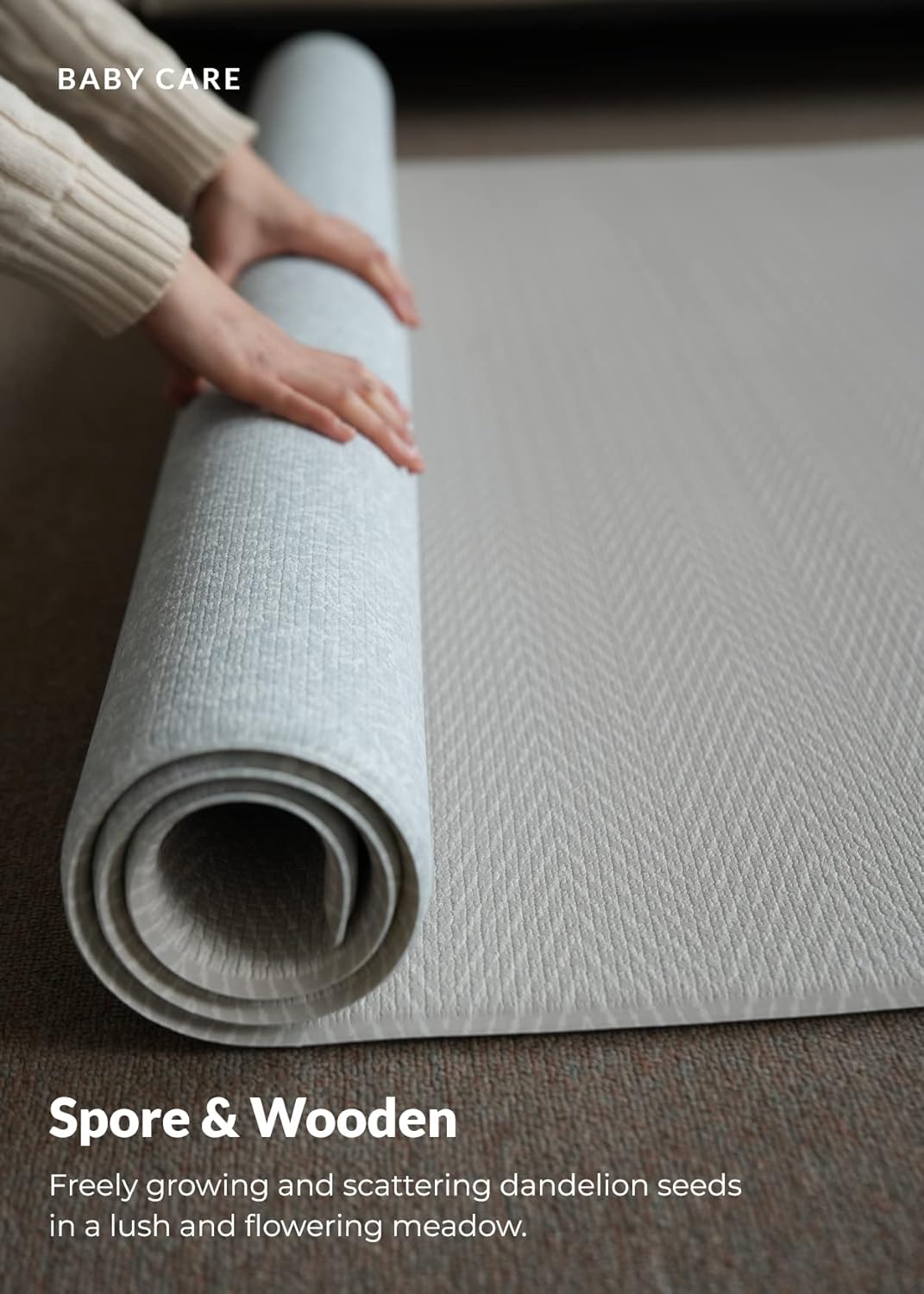 Baby Care Play Mat (Large, Hygge - Spore & Wooden) 82'' x 55'' Original One-Piece Reversible Rollable Waterproof Play Mat for Infants, Babies, Toddler, and Kids