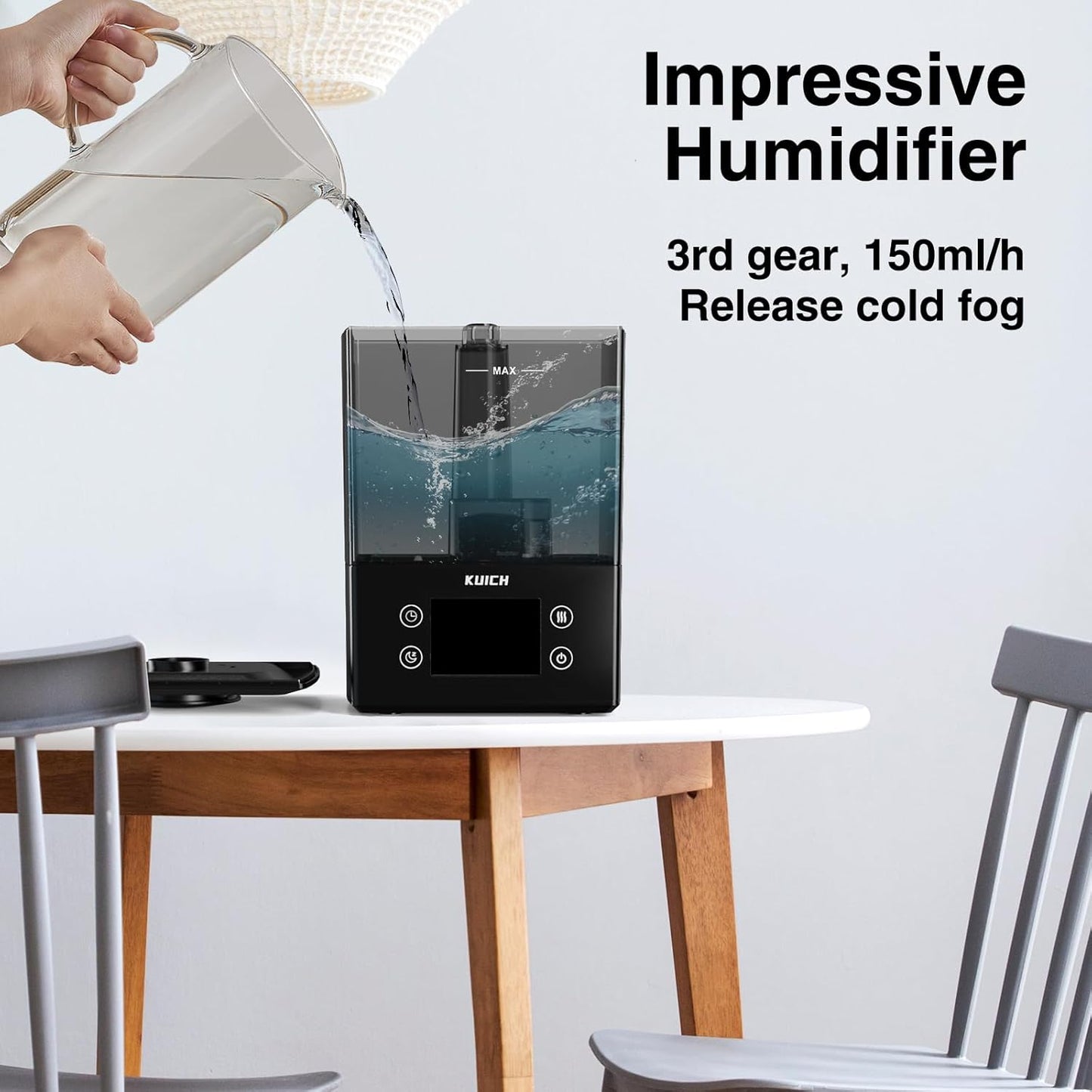 Air Humidifiers for Bedroom and Baby, Home & Plants - KUICH 2.4L Cool Mist Humidifiers for Nursery, 26db Quiet Top Fill Air Humidifier Lasts Up to 30 Hours, Auto Shut-Off, Easy to Fill and Clean,Black