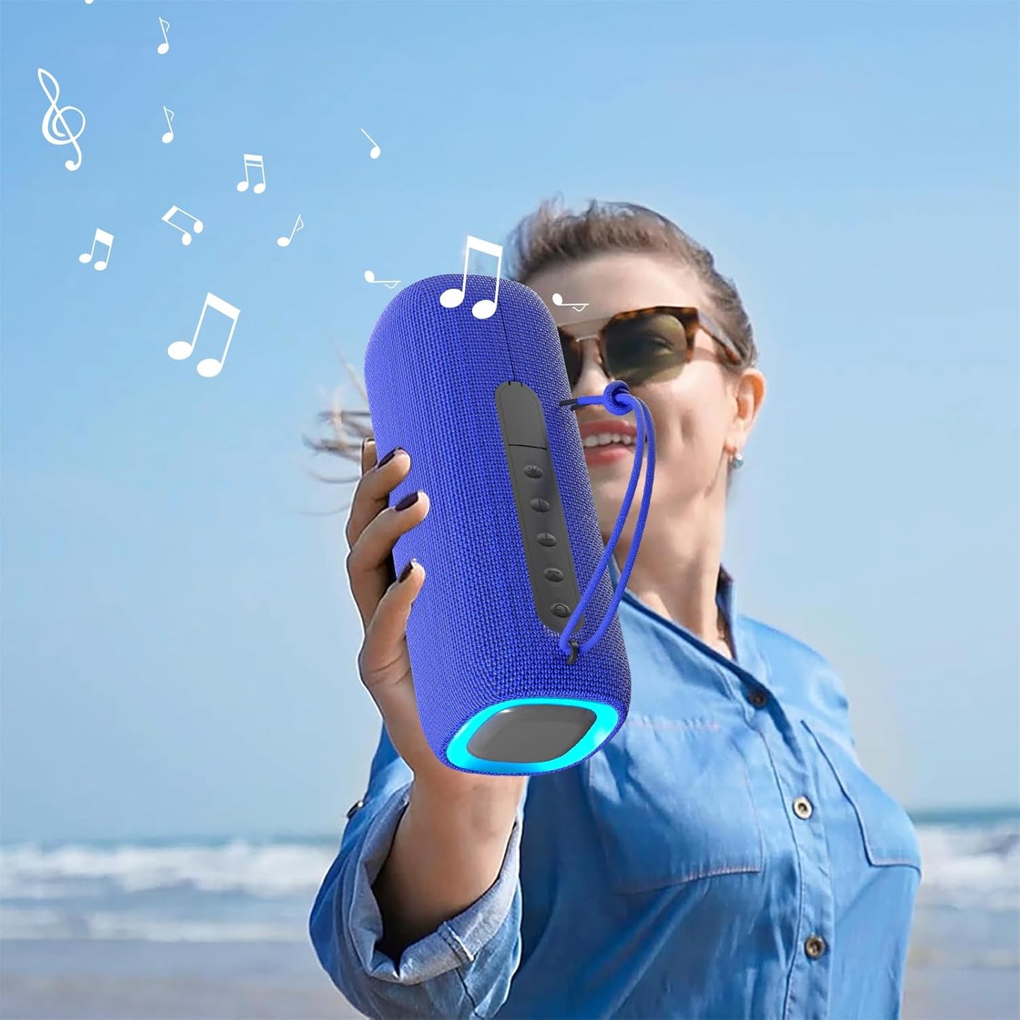 Bluetooth Speaker, Portable Wireless Clear Loud Stereo Sound IPX5 Waterproof with RGB Lights BT5.3 Long Playtime TWS Pairing,for Home Party Outdoor Beach,Great Gift Choice (Blue)