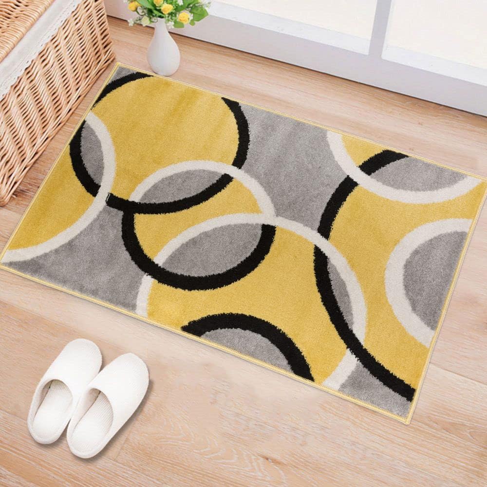 Rugshop Contemporary Abstract Circles Easy Maintenance for Home Office,Living Room,Bedroom,Kitchen Soft Area Rug 2' x 3' Yellow