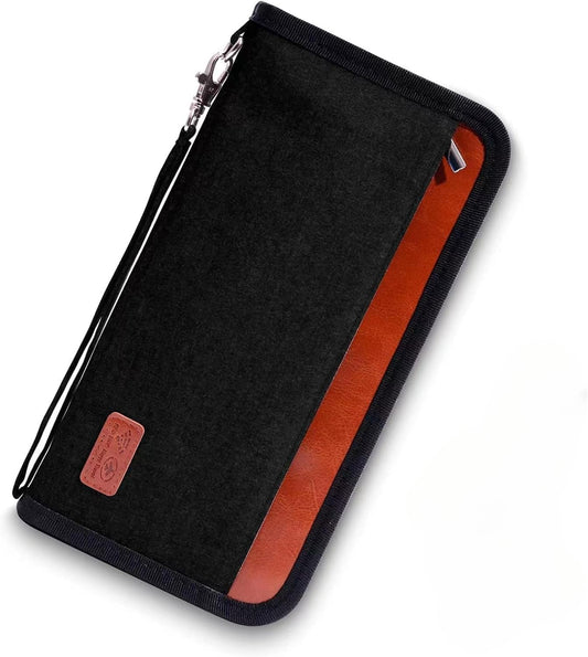 Real Leather Wallet RFID Family Passport Holder Waterproof Travel Essentials (Black)