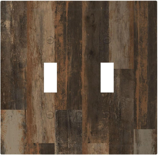 Rustic Brown Wood Grain Dark Oak Decorative Switch Plates 2 Gang Double Toggle Outlet Light Switch Cover Wall Plate Electrical Faceplate for Farmhouse Home Decor