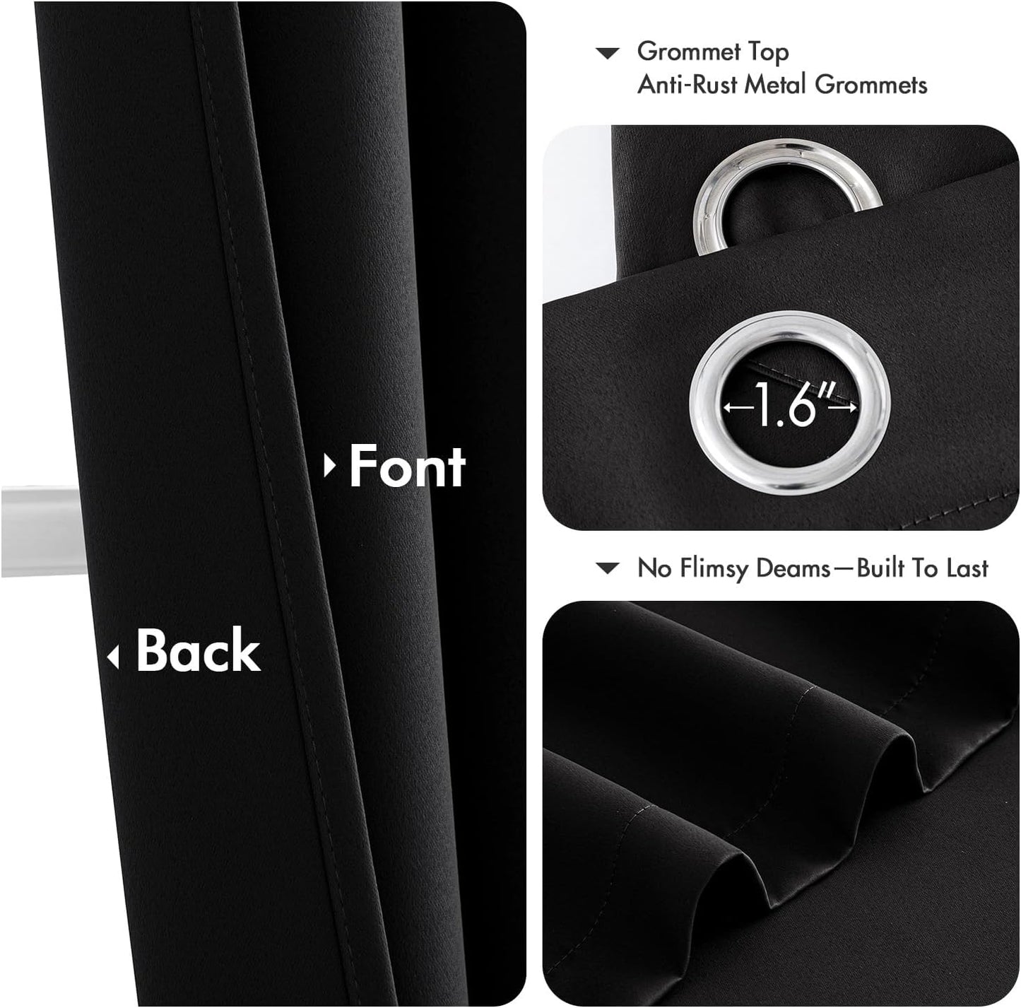 MIULEE Black Blackout Curtains for Bedroom Living Room 86 Inches Long 2 Panels, Thermal Insulated Room Darkening Drapes Solid Grommet Top Noise Reduction Light Blocking Window Treatments 40x86 Inch