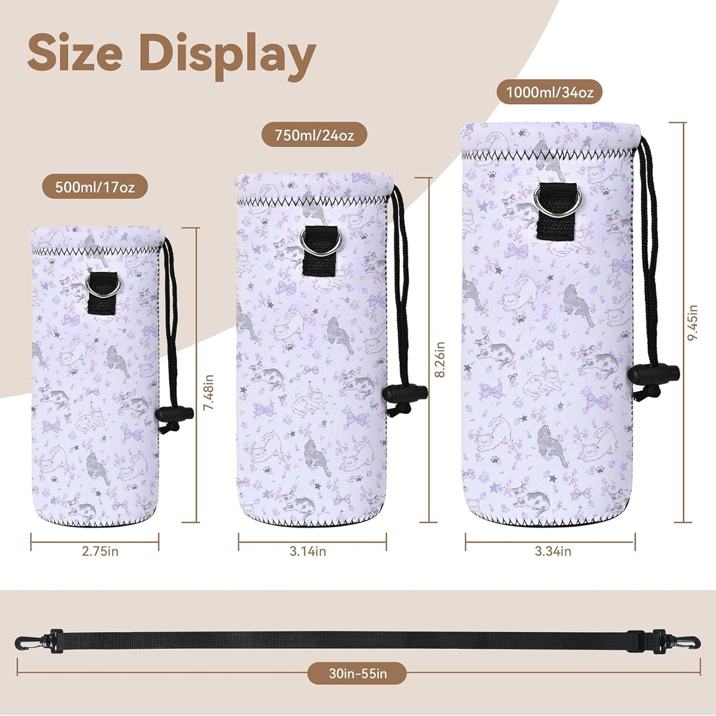 AUPET Water Bottle Bag Carrier,24oz/32oz Insulated Neoprene bottle Sling Holder Case Pouch Cover for 1000ML/750ML Bottles with Shoulder Strap for walking