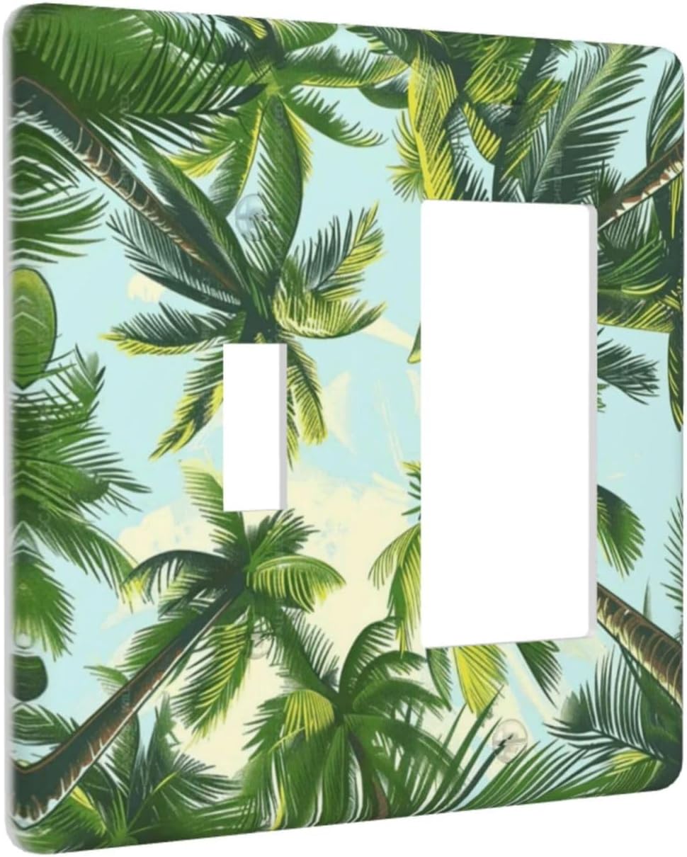Summer Sky Coconut Palms Trees Green Plants Leaf Outlet Covers 1 Toggle 1 Rocker Combination Decorative Wall Plate Electrical Switch Plates Light Switch Cover Plate for Bed Room Living Room Decor