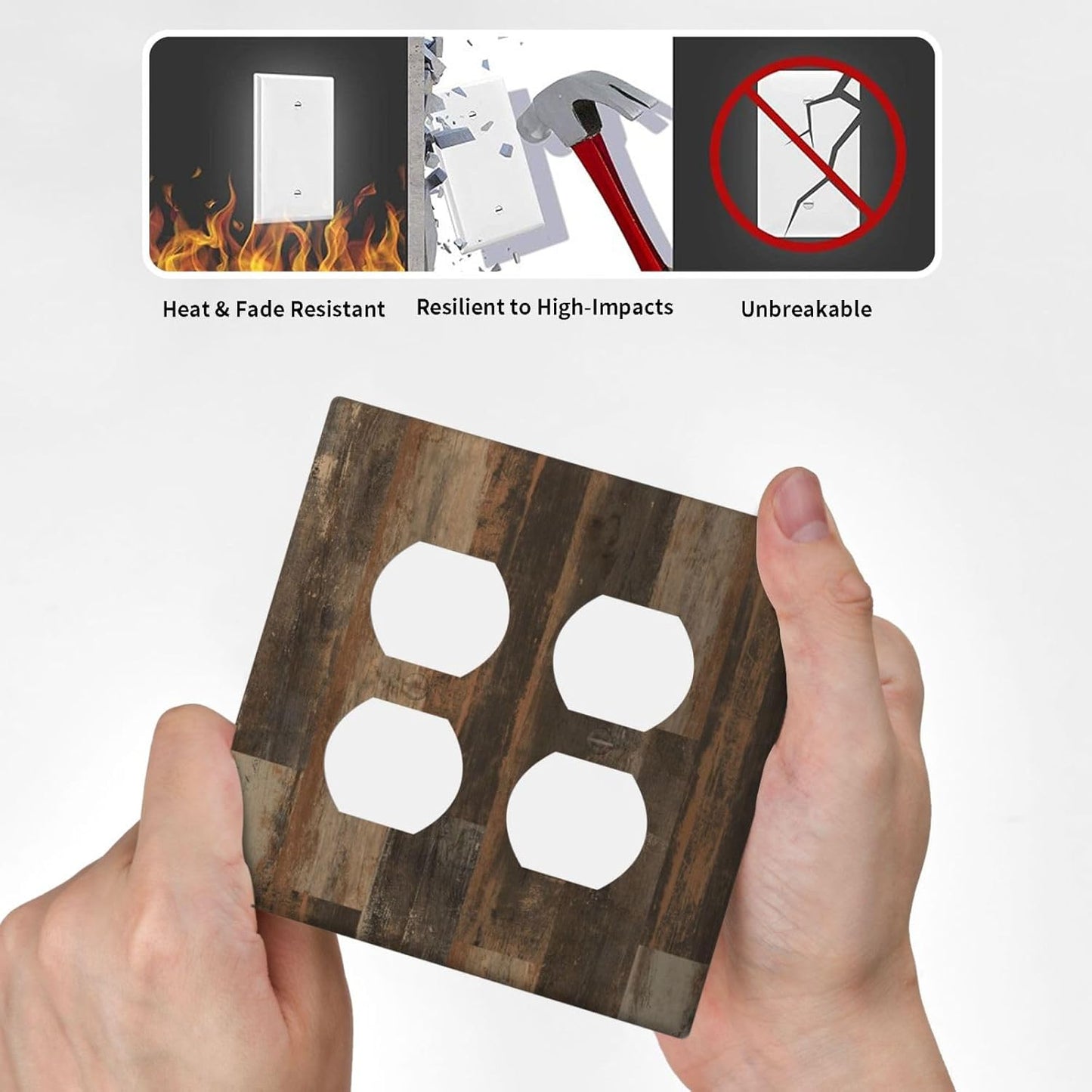 Rustic Brown Wood Grain Dark Oak Outlet Covers 2 Gang Double Duplex Decorative Light Switch Covers Electrical Wallplates Socket Faceplate for Farmhouse Home Decor